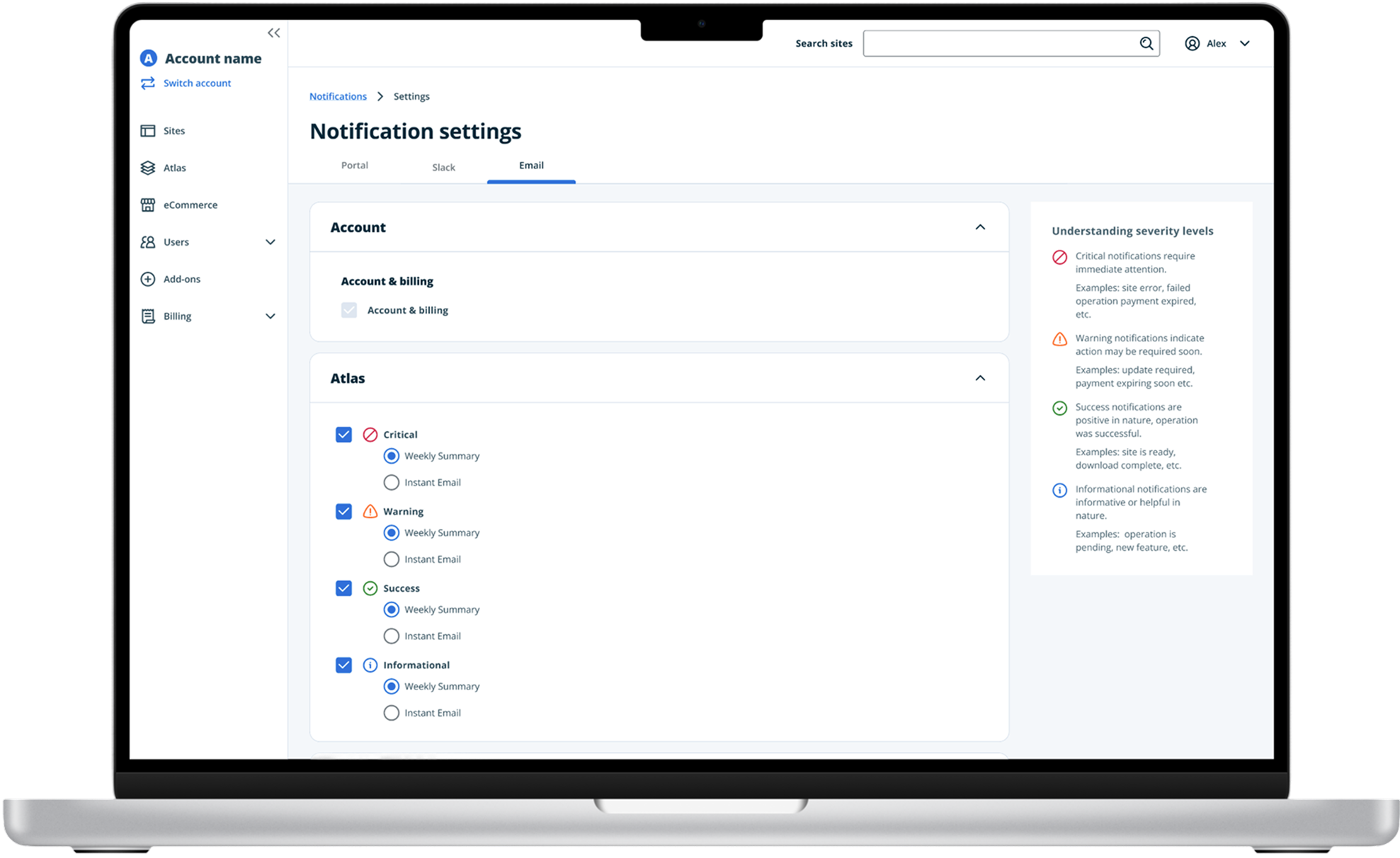 Screenshot of Notification Settings Redesign project